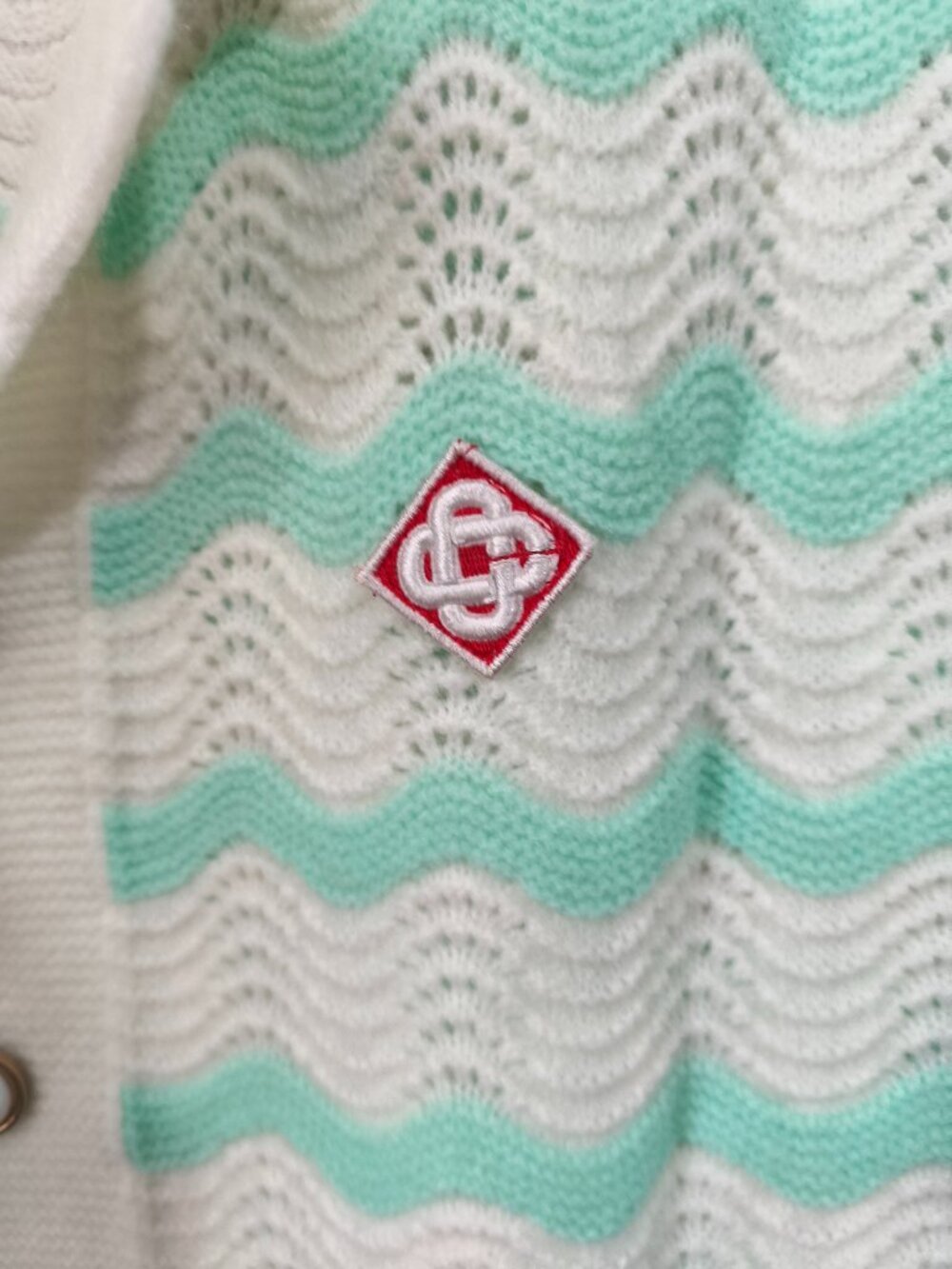 Casablanca Openwork Wave Pattern Short-Sleeved Knit Cardigan - Picture 3 of 6